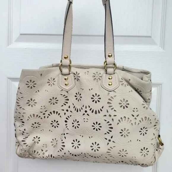 Authentic COACH cut Ashley Ivory Leather Carryall Shoulder Bag #21883 - Rare! - Picture 2 of 10